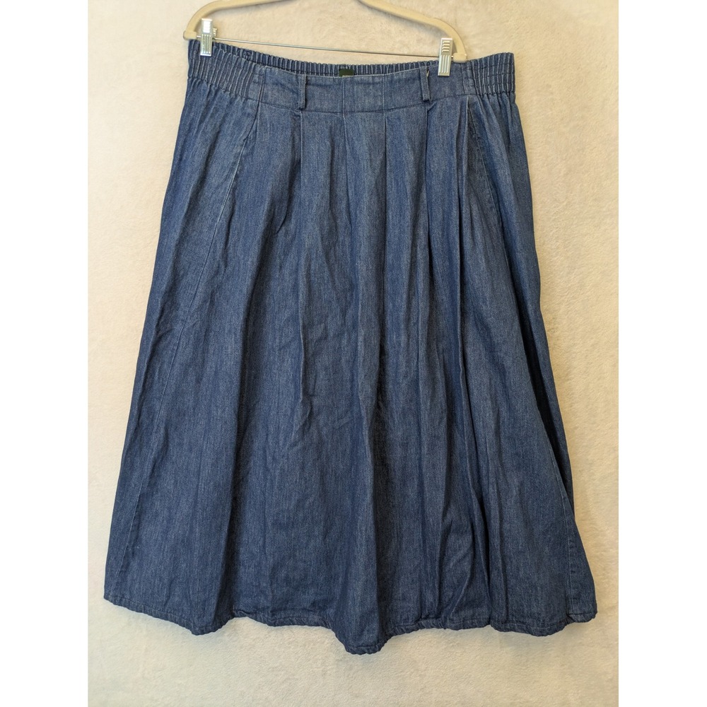 Bushwacker Denim Midi Skirt Women's 12 Blue‎ Pleated USA Made Vintage